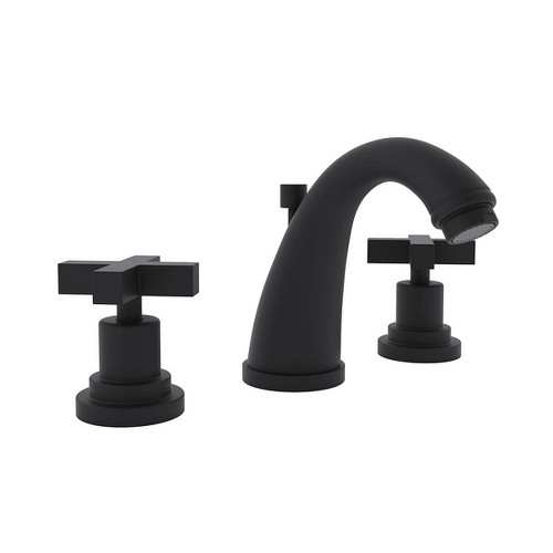 C-Spout Widespread Lavatory Faucet with Cross Handles and Pop-Up in Matte Black