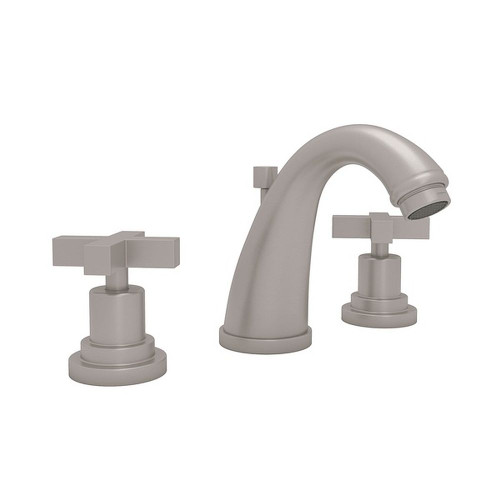 C-Spout Widespread Lavatory Faucet with Cross Handles and Pop-Up in Satin Nickel