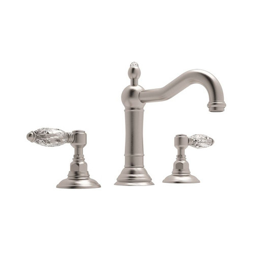 Column Spout Widespread Lavatory Faucet with Crystal Levers Pop-Up in Satin Nickel