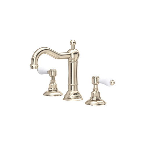Rohl A1409LPSTN-2 Acqui Column Spout Widespread Bathroom Faucet with White Porcelain Lever Handle, Satin Nickel