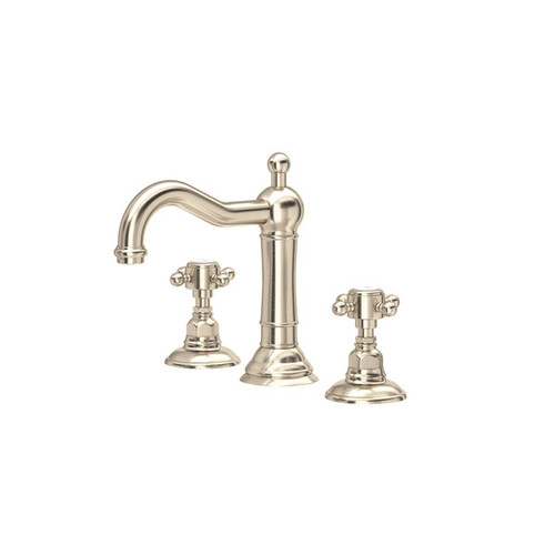 Rohl A1409XMSTN-2 Acqui Column Spout Widespread Bathroom Faucet with Cross Handle, Satin Nickel