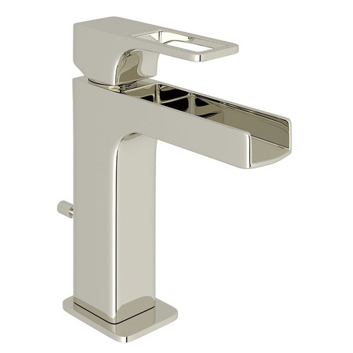 Cascade Waterfall Spout Single Hole Lavatory Faucet with Metal Loop for CUC49 in Polished Nickel