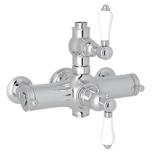 Italian Bath Exposed Thermostatic Valve with White Porcelain Lever in Polished Chrome