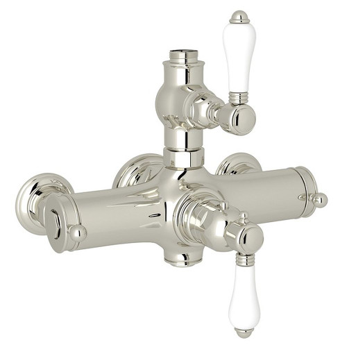 Italian Bath Exposed Thermostatic Valve with White Porcelain Lever in Polished Nickel