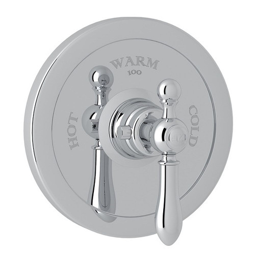 Thermostatic Trim Plate with Classic Metal Lever and without Volume Control in Polished Chrome