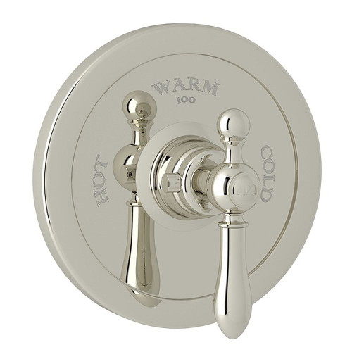 Thermostatic Trim Plate with Classic Metal Lever and without Volume Control in Polished Nickel