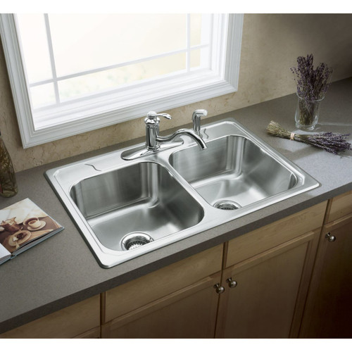 22" x 33" x 8" 4-Holes Top-Mount Double-Equal Kitchen Sink