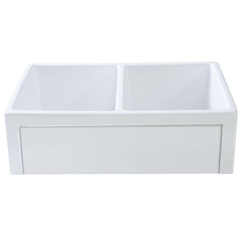 33-in x 20-in x 10-in Double Equal Bows with l Reversible (Roman/Plain) Front, Farmhouse Fireclay Kitchen Sink, Undermount Installation, in White