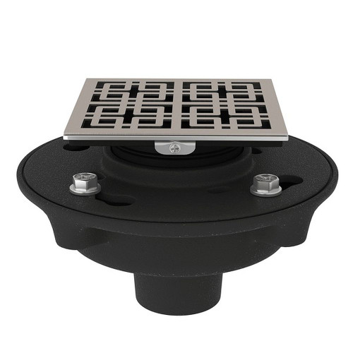 Cast Iron 2-in No Hub Drain Kit with 3142 Weave Decorative Cover in Satin Nickel