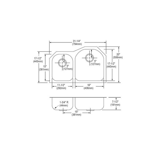 Elkay ELUH3119L Stainless Steel Double Bowl Undermount Sink in Lustrous Highlighted Satin