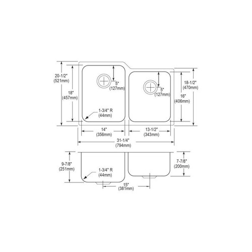 Elkay ELUH3120R Stainless Steel Double Bowl Undermount Sink in Lustrous Highlighted Satin