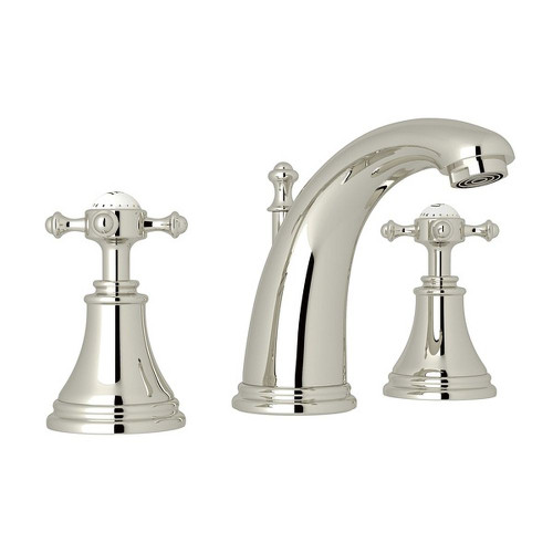 High Neck Widespread Lavatory Faucet with Cross Handle in Polished Nickel