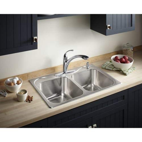 22" x 33" x 9" 4-Holes Top-Mount Double Equal Sink