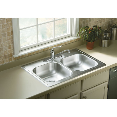 22" x 33" x 6" 4-Holes Top-Mount Double-Equal Kitchen Sink
