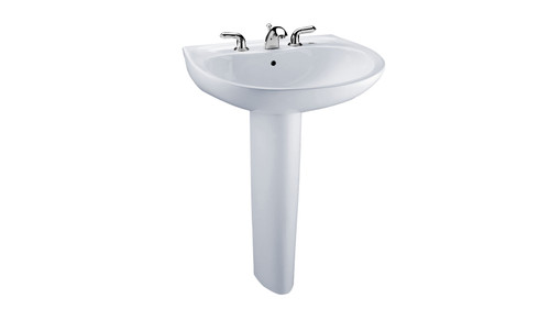 Single Hole Pedestal Lavatory with CeFiONtect in Cotton