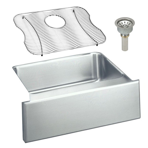Elkay ELUHF2520DBG Stainless Steel Single Bowl Apron Front Undermount Sink Kit in Lustrous Highlighted Satin
