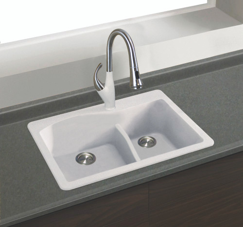 33" X 22" X 10" Double Offset Drop-in Installation with 3 BDE Faucet Holes, In White
