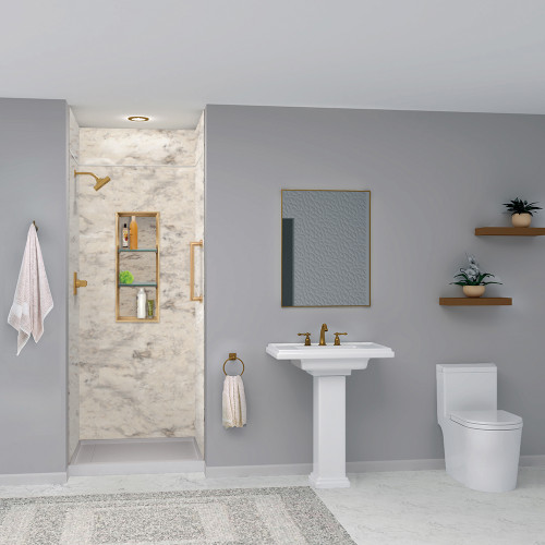 Transolid SWKX36368412-49V SaraMar 36-in x 36-in x 96-in Glue to Wall 6-Piece Shower Wall Trimmable Kit with Extension, Sand Creme Velvet