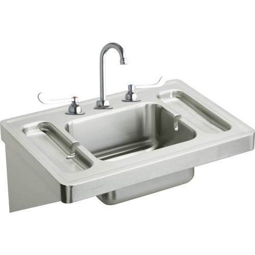 Commercial Surgeons Lavatory Sink Package with 3 Faucet Holes in Buffed Satin