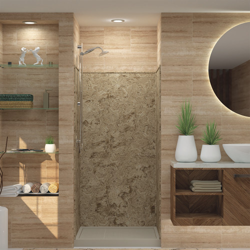 36-in x 36-in x 72-in Solid Surface Glue-Up Shower Wall Trimmable Surround in Sand Mountain