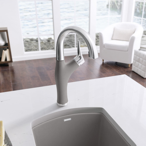 Blanco 526385 Artona Single-Lever Pull-Down Bar Faucet with 1.5 GPM in Truffle/Stainless