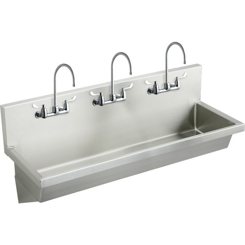 Elkay EWMA6020C Commercial Stainless Steel Handwash Sink Package with 6 Faucet Holes in Buffed Satin