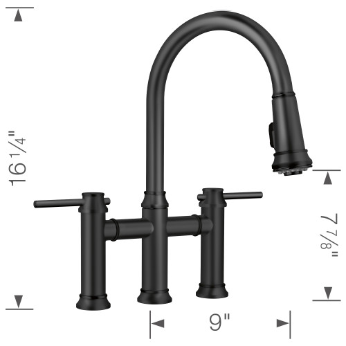 443024 Empressa Pull-Down Bridge Faucet 1.5 GPM in Matte Black
