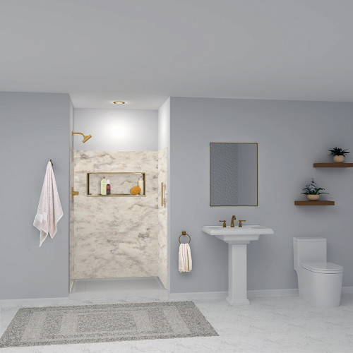 Transolid SWK483672-49V SaraMar 48-in x 36-in x 72-in Glue to Wall 3-Piece Shower Wall Trimmable Kit, Sand Creme Velvet