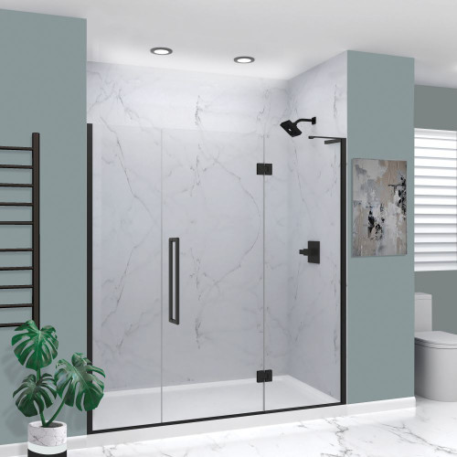 EHTF72247610C-T-MB Elizabeth 72-in W x 76-in H Hinged Shower Door in Matte Black with Clear Glass