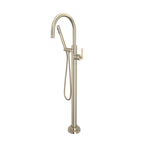 Rohl TLB06HF1LMSTN Lombardia Single Hole Floor Mount Tub Filler Trim, Satin Nickel