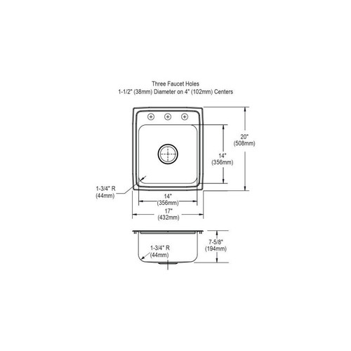 Elkay LH1720C Stainless Steel Single Bowl Top Mount Sink and Faucet Kit with 3 Faucet Holes in Lustrous Highlighted Satin