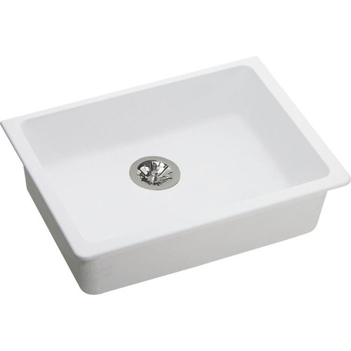 25" x 18-1/2" x 5-1/2" Quartz Single Bowl Undermount ADA Sink with Perfect Drain in White