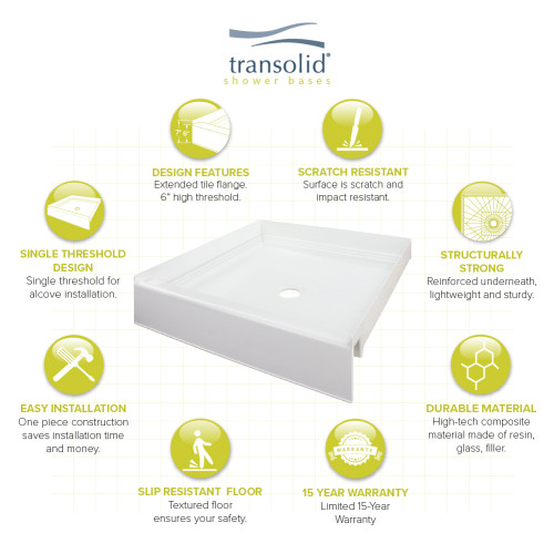 36 x 36 Single Threshold Shower Base with Center Drain in White