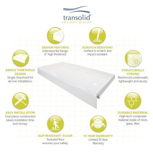 60 x 30 Single Threshold Shower Base with Right Drain in White