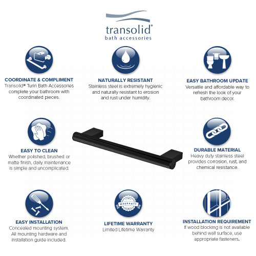 Transolid MS18MB 18-inch Grab Bar, In Black