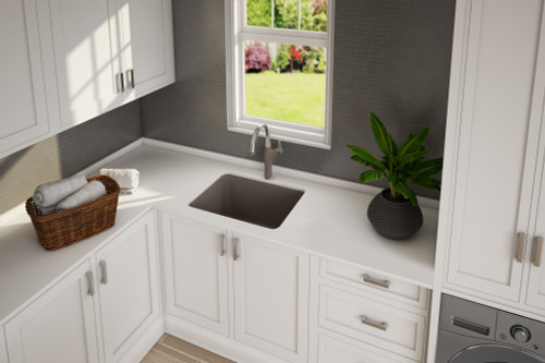 KFA-401926 22-in X 25-in Liven Granite Laundry Sink with Pull-Down Faucet, Basket, and Strainer in Truffle