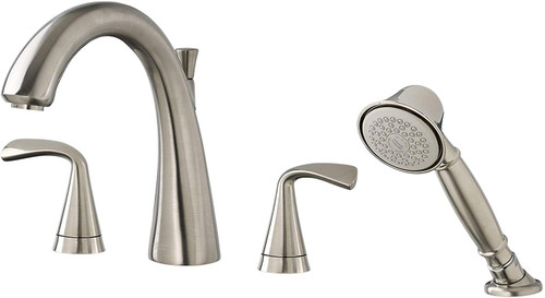 Roman Tub Faucet with Personal Shower for Flash Rough-in Valves in Brushed Nickel Finish