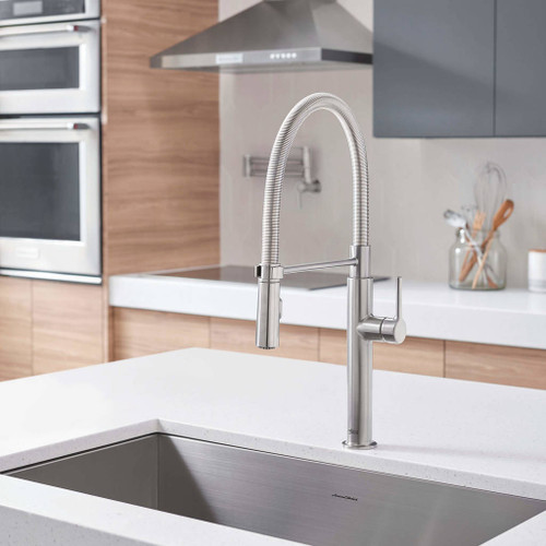 Semi Pro Pull-Down Dual Spray Kitchen Faucet with Spring Spout in Stainless Steel