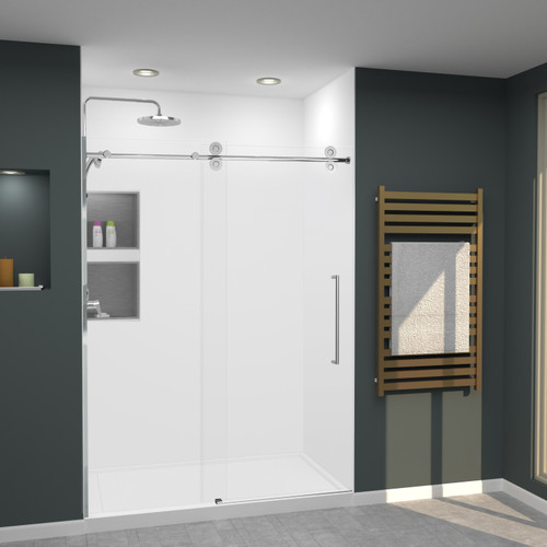 Transolid SWK603696-21V SaraMar 60-in x 36-in x 96-in Glue to Wall 3-Piece Shower Wall Trimmable Kit, White Velvet