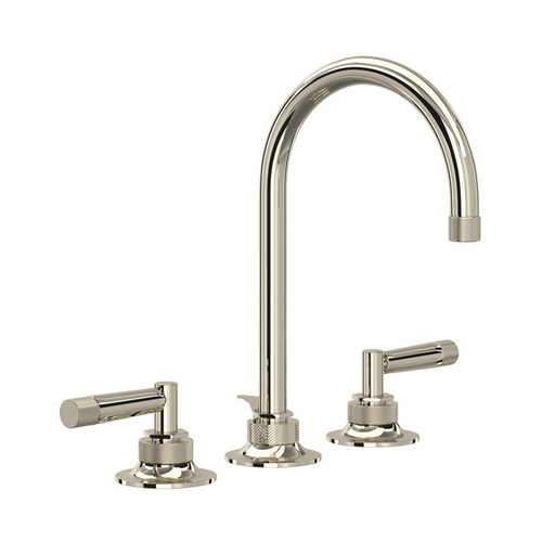 Rohl MB-2019LMPN-2 Graceline C-Spout Widespread Bathroom Faucet with Metal Lever Handle, Polished Nickel