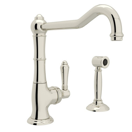 Single Hole Column Spout Kitchen Faucet With Sidespray And Extended Spout With Metal Lever Handle In Polished Nickel