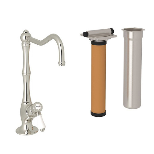Column Spout Filter Faucet Kit With Mini Porcelain Lever Handle In Polished Nickel