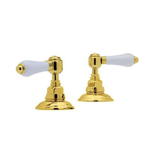 1/2" Pair of Hot and Cold Sidevalves with Hex Metal Levers Handles in Italian Brass