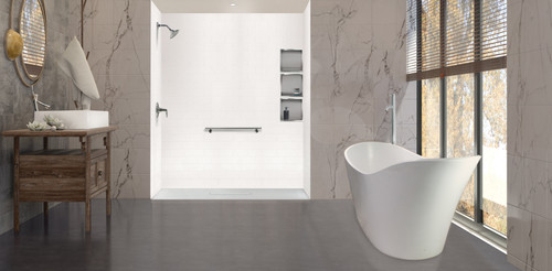 Transolid FZS7940C-39 79-in L x 40-in W Zero Threshold Center Drain Shower Base, Grey