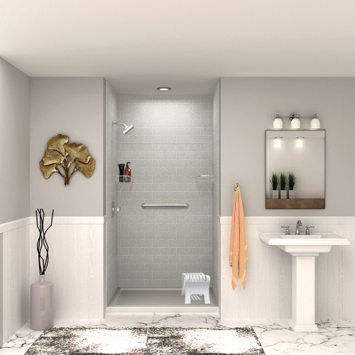 Transolid SWKX48367224-27 SaraMar 48-in x 36-in x 96-in Glue to Wall 6-Piece Shower Wall Trimmable Kit with Extension, Grey Beach