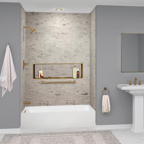 Transolid UATLN603215-L-CB Unity 60-in x 32-in x 15-in Alcove Acrylic Bathtub Kit With Left Hand Drain, White/Champagne Bronze