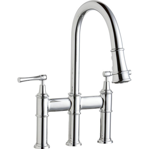 Pull-Down Bridge Kitchen 3-Hole Faucet in Chrome