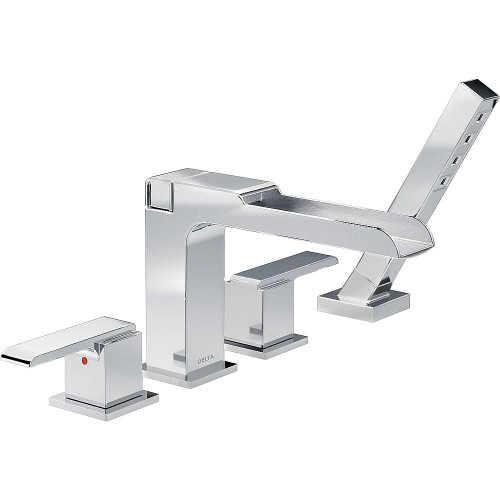 Deck Mounted Bath Faucet Includes Hand Shower in Polished Chrome