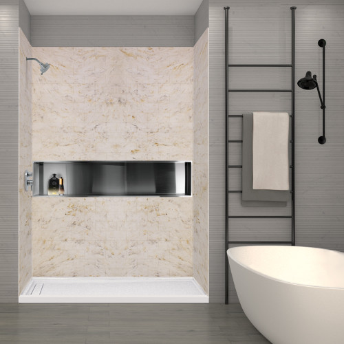 Transolid SWK603696-48 SaraMar 36-In X 60-In X 96-In 3-Piece Shower Wall Trimmable Kit, In Biscotti Marble