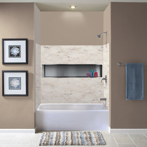 Transolid SWK603660-48V SaraMar 60-in x 36-in x 60-in Glue to Wall 3-Piece Shower Wall Trimmable Kit, Biscotti Marble Velvet